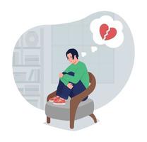 depressieve eenzame jongen denken aan liefdesverdriet 2d vector geïsoleerde illustratie