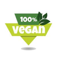 100 procent veganistisch sticker, label, insigne en logo. ecologie icoon. logo sjabloon met groen bladeren voor veganistisch Product. vector illustratie geïsoleerd Aan wit achtergrond