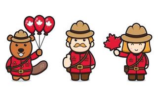 schattige bever oldman en meisje karakter gevierd canada day cartoon vector icon