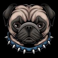 pug dog hoofd een dragende kraag vectorillustratie vector