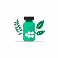 welzijn merk gevulde groen logo. vaccin productie. fabriek gebaseerd. fles met bladeren. ontwerp element. gemaakt met kunstmatig intelligentie. ai kunst voor zakelijke branding, natuurlijk apotheek vector