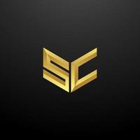 sc logo monogram brief initialen ontwerpsjabloon met gouden 3D-textuur vector