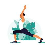 man oefenen in het park. buitensport. gezonde levensstijl, yoga en fitness concept. vectorillustratie in vlakke stijl. vector