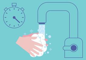 persoon de handen zorgvuldig wassen met zeepschuim gedurende 20-30 seconden onder stromend water om coronavirusinfectie te voorkomen. handen wassen met zeep. dagelijkse hygiëne essentials. vector