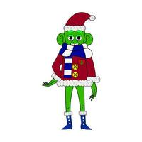 tekenfilm groen schattig aap in een de kerstman claus kostuum. vector illustratie. allemaal elementen zijn geïsoleerd