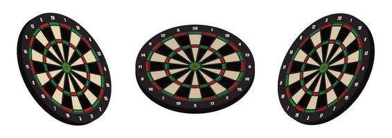3d kleur darts borden in divers posities. doelwit, uitrusting voor sport- wedstrijden. vector