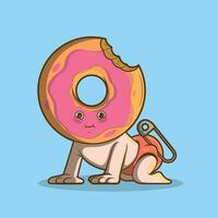 baby donut karakter kruipen vector illustratie. voedsel, zoet, grappig ontwerp concept.