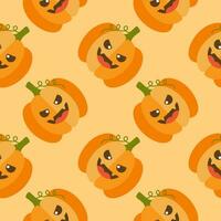 schattig oranje jack-o-lantern halloween pompoenen naadloos patroon vector