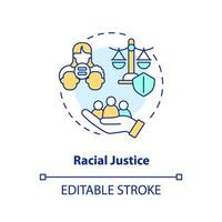 ras- gerechtigheid concept icoon. discriminatie preventie. sociaal gerechtigheid voorbeeld abstract idee dun lijn illustratie. geïsoleerd schets tekening. bewerkbare beroerte vector