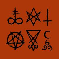 satanisch symbolen middeleeuws occultisme magie postzegels sigils sleutels mystiek symbolen knopen duivel kruis sigil Lucifer vector