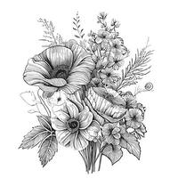 boeket van bloemen in boho stijl schetsen hand- getrokken vector illustratie