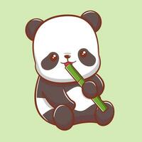 schattige panda die bamboe eet cartoon afbeelding vector