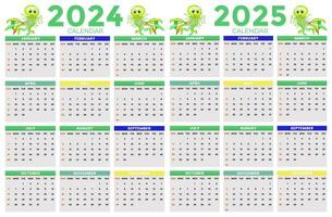 2024, 2025 kalender ontwerp sjabloon voor gelukkig nieuw jaar vector