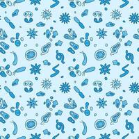naadloos patroon met bacterie en biologie organismen blauw symbolen - vector achtergrond