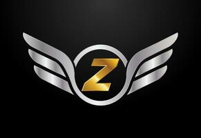 Engels alfabet z met Vleugels logo ontwerp. auto en automotive vector logo concept