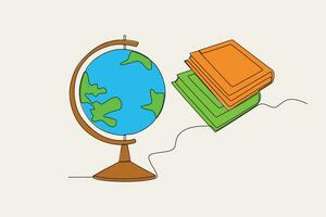 kleur illustratie van een wereldbol en twee leerboeken vector