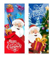 Kerstmis banners met de kerstman geschenken, vakantie boom vector