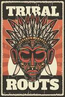 retro wijnoogst illustratie vector grafisch van tribal wortels stam masker fit voor hout poster of bewegwijzering