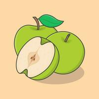 plak en geheel van groen appel tekenfilm vector illustratie. appel fruit vlak icoon schets