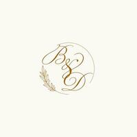 initialen bd bruiloft monogram logo met bladeren en elegant circulaire lijnen vector