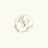 initialen bl bruiloft monogram logo met bladeren en elegant circulaire lijnen vector