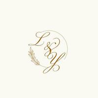 initialen ly bruiloft monogram logo met bladeren en elegant circulaire lijnen vector