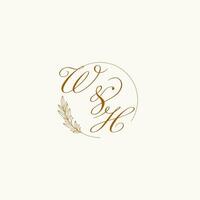 initialen wie? bruiloft monogram logo met bladeren en elegant circulaire lijnen vector