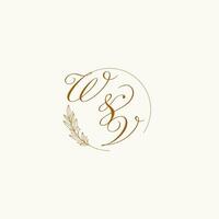 initialen wv bruiloft monogram logo met bladeren en elegant circulaire lijnen vector