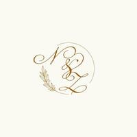 initialen nz bruiloft monogram logo met bladeren en elegant circulaire lijnen vector