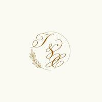 initialen TX bruiloft monogram logo met bladeren en elegant circulaire lijnen vector