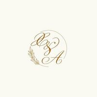 initialen xa bruiloft monogram logo met bladeren en elegant circulaire lijnen vector