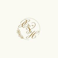 initialen xh bruiloft monogram logo met bladeren en elegant circulaire lijnen vector