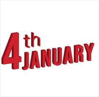 4e januari , dagelijks kalender tijd en datum schema symbool. modern ontwerp, 3d weergave. wit achtergrond. vector