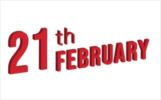 21e februari , dagelijks kalender tijd en datum schema symbool. modern ontwerp, 3d weergave. wit achtergrond. vector