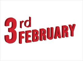 3e februari , dagelijks kalender tijd en datum schema symbool. modern ontwerp, 3d weergave. wit achtergrond. vector