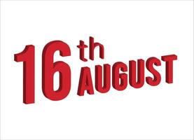 16e augustus , dagelijks kalender tijd en datum schema symbool. modern ontwerp, 3d weergave. wit achtergrond. vector