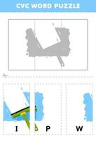 onderwijs spel voor kinderen naar leren cvc woord door compleet de puzzel van schattig tekenfilm water wisser afbeelding afdrukbare werkblad vector