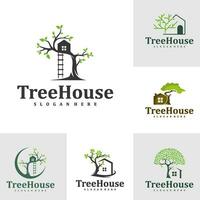 reeks van boom huis logo ontwerp sjabloon. creatief huis boom logo vector illustratie.