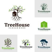 reeks van boom huis logo ontwerp sjabloon. creatief huis boom logo vector illustratie.