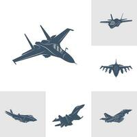 reeks van leger vliegtuig vector illustratie ontwerp. vechter stralen logo ontwerp sjabloon.