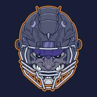 Japans duivel oni mecha hoofd met rugby helm vector