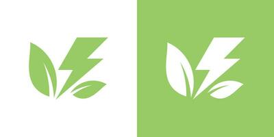 groen energie logo ontwerp, bliksem elementen gecombineerd met bladeren vector