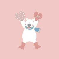 schattig en lief wit polair beer met hart, gelukkig valentijnsdag dag, liefde concept, vlak vector illustratie tekenfilm karakter kostuum ontwerp