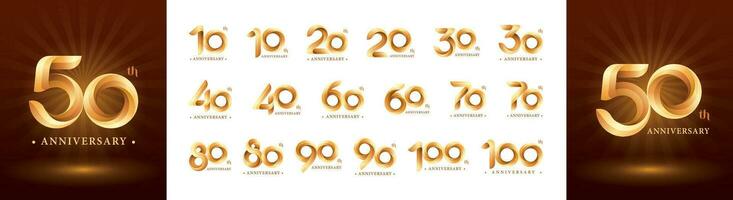 reeks van 10 naar 100ste verjaardag logotype ontwerp, twist linten logo, origami gestileerde aantal vector