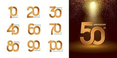reeks van 10 naar 100 verjaardag logotype ontwerp, jaren vieren verjaardag logo vector