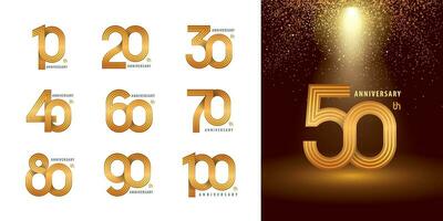 reeks van 10 naar 100 verjaardag logotype ontwerp, jaren vieren verjaardag logo vector