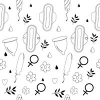 naadloos patroon schets menstruatie periode vrouw kussen, tampon, menstruatie- kop vector