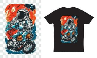 retro illustratie van een astronaut rijden een motorfiets tee ontwerp vector grafisch