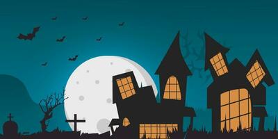 gelukkig halloween oktober 31e banier sjabloon oktober truc of traktatie festival, met pompoenen, en begraafplaats spookachtig tinten, vleermuizen vector