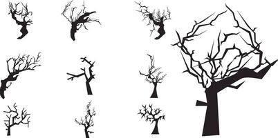 vector verzameling van spookachtig droog boom silhouetten voor halloween decoratie